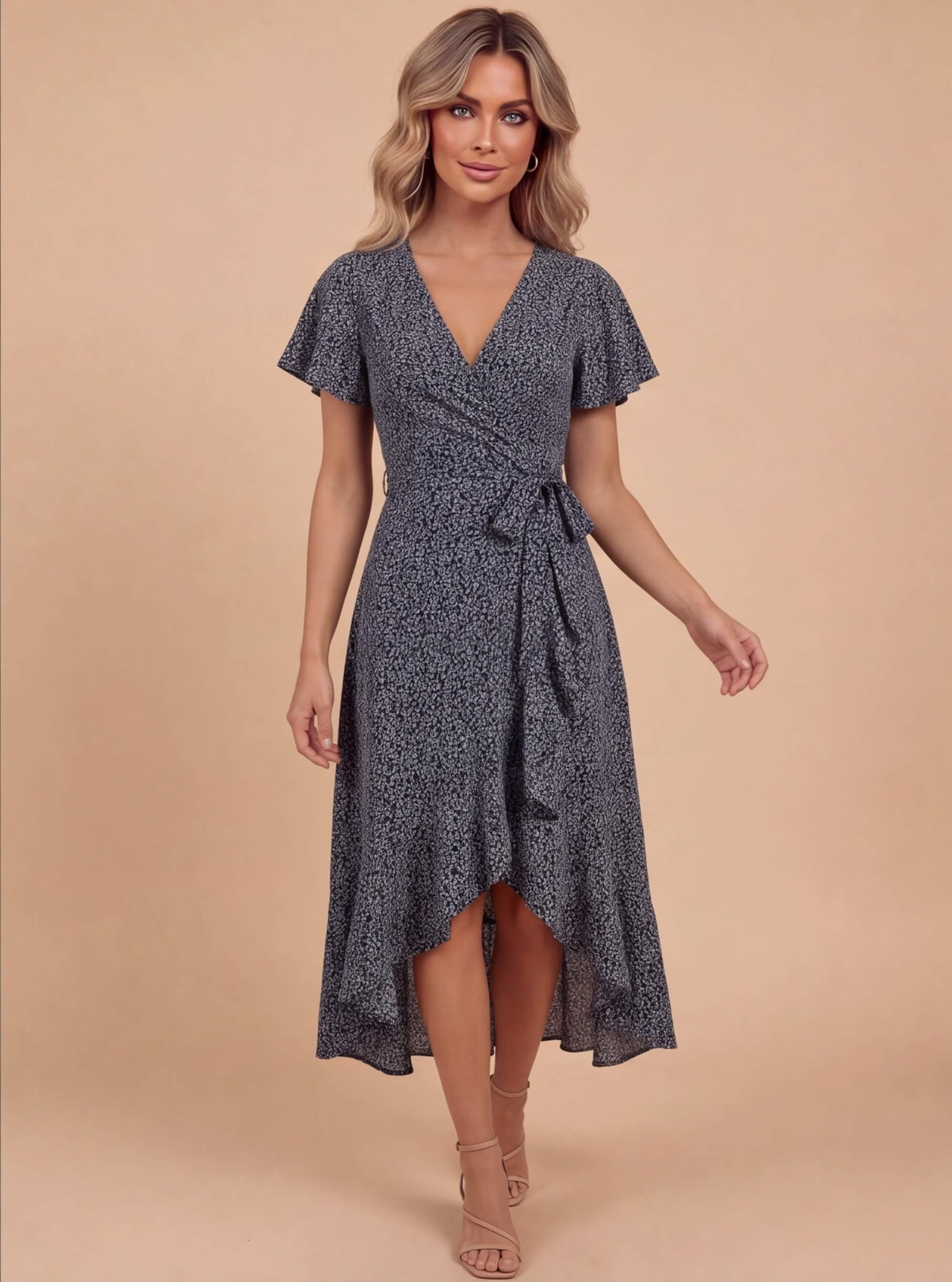 Damenkleid – Wickelkleid mit V-Ausschnitt und Asymmetrischem Sommerdesign