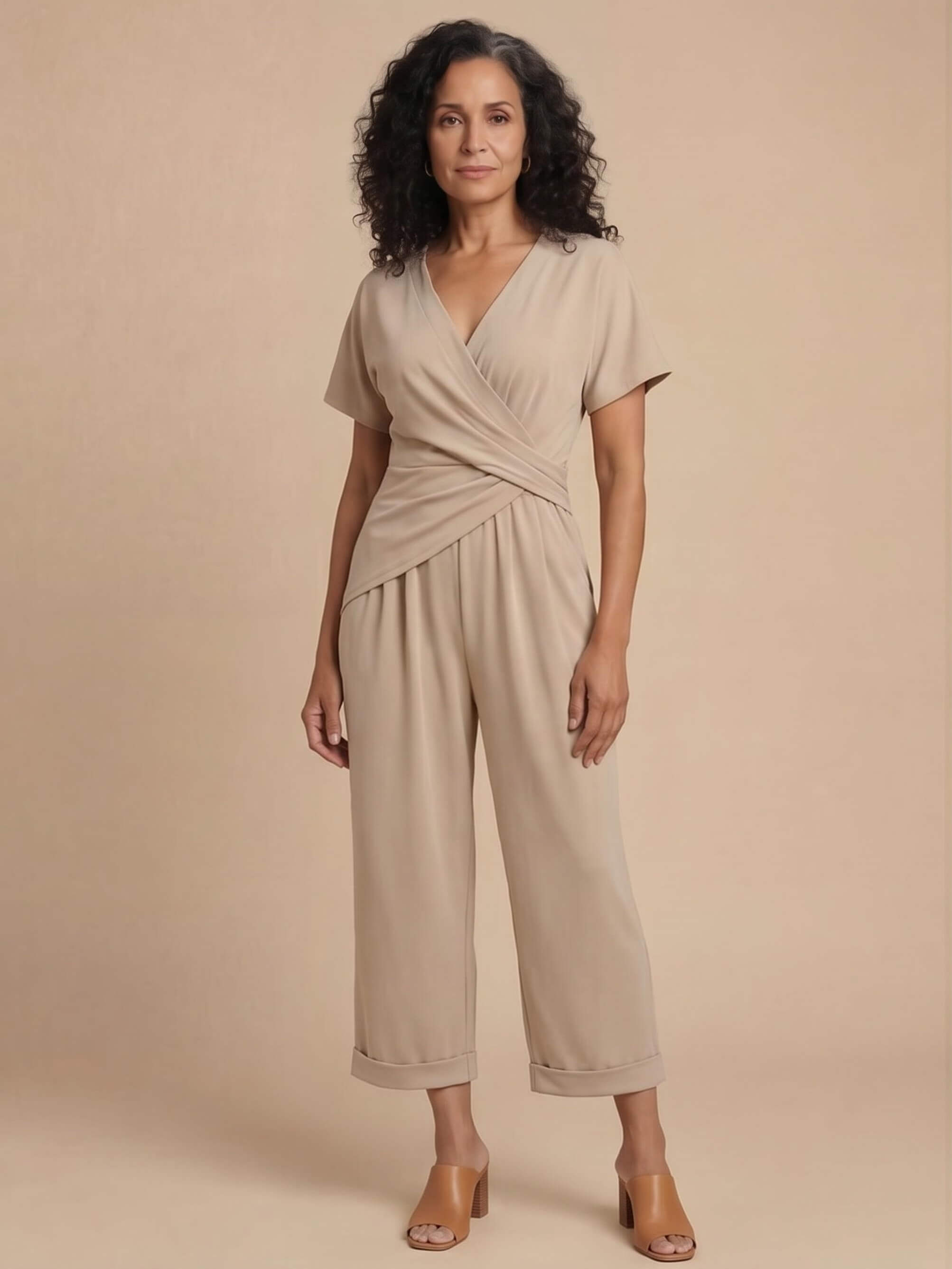 Damen-Jumpsuit in Wickeloptik mit umgeschlagenem Saum