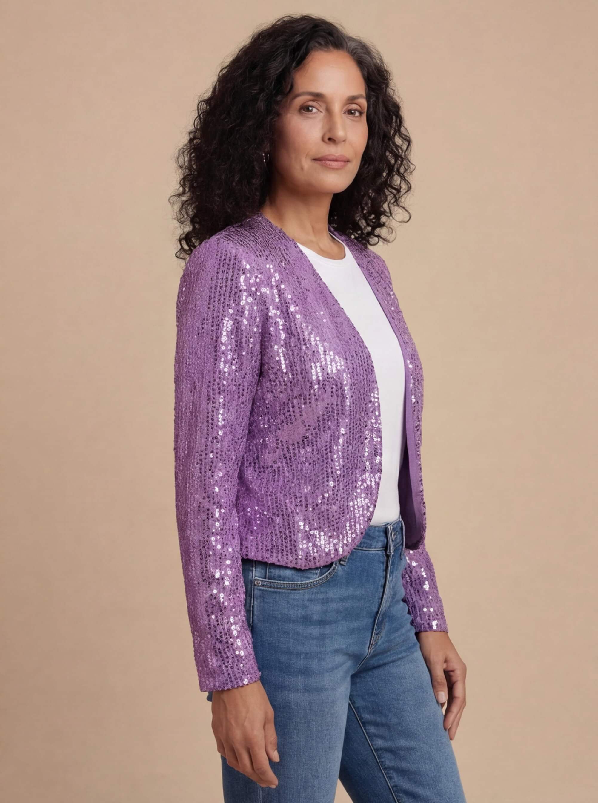 Damen Glitzer Pailletten Cardigan Jacke – Cropped Fit & Eleganter Abend-Glanz