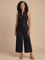 Ärmelloser Damen-Jumpsuit mit Knopfleiste und weitem Bein