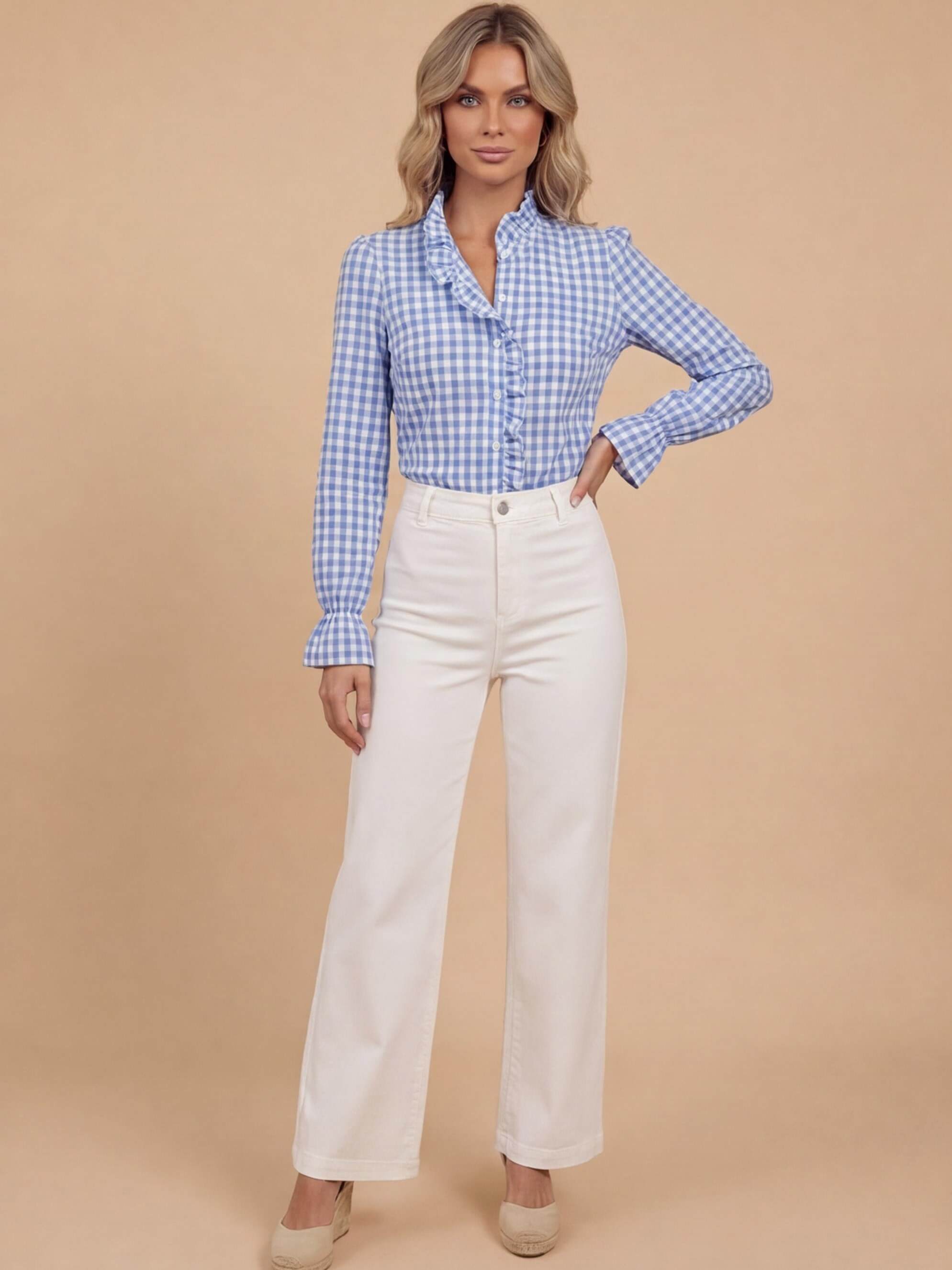 Damen Karierte Bluse mit Rüschendetails