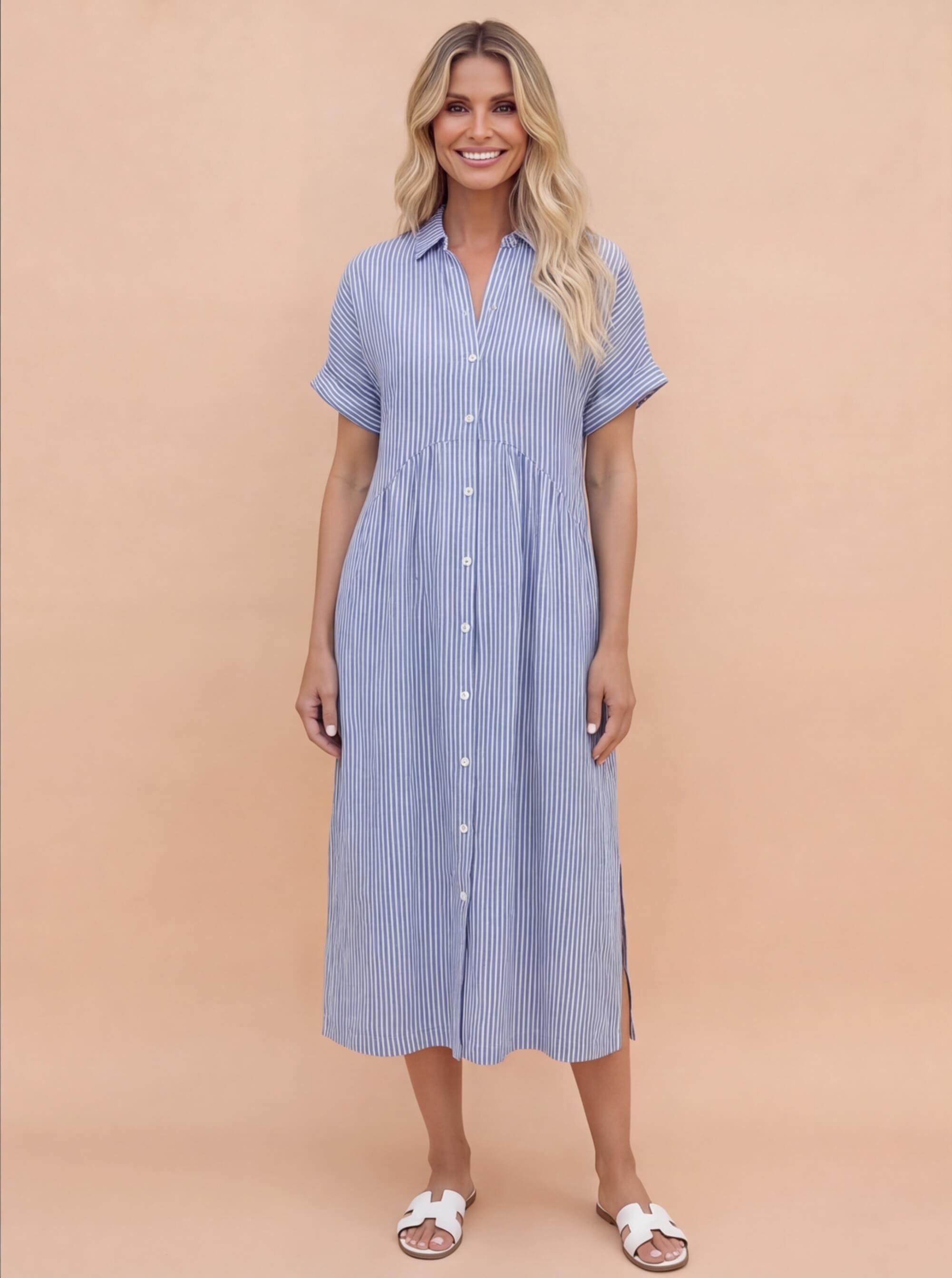 Damen Bequemes Plissiertes Midikleid – Entspannte Elegante Passform