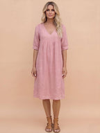 Damen-Midikleid mit V-Ausschnitt und Taschen