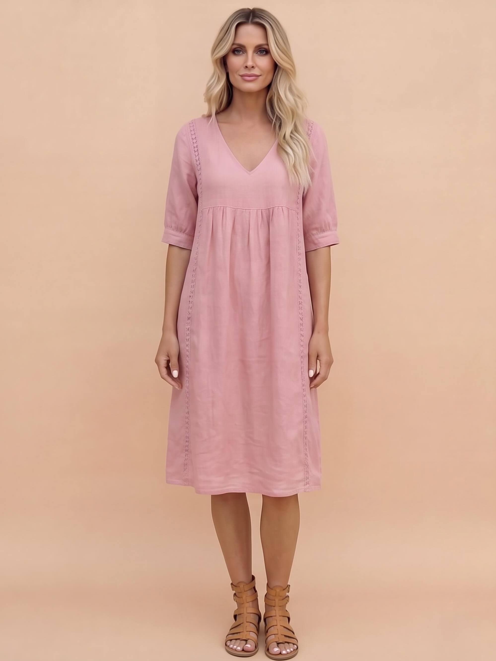 Damen-Midikleid mit V-Ausschnitt und Taschen
