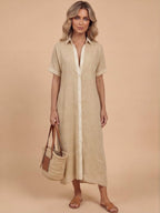 Damen-Maxi-Hemdkleid mit Knopfleiste und Kurzarm