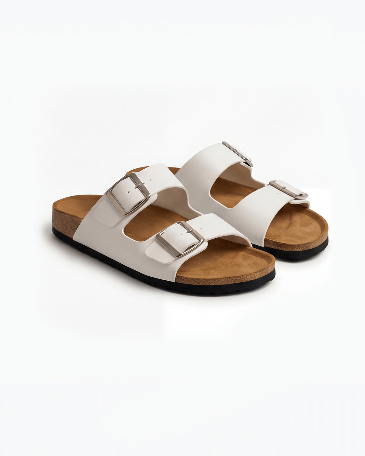 Damen Slide-Sandalen – Doppel-Schnallen mit Fußbett