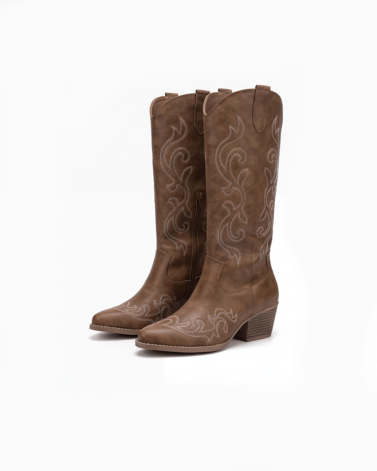Botas altas hasta la rodilla para mujer con tacón: bordado vaquero