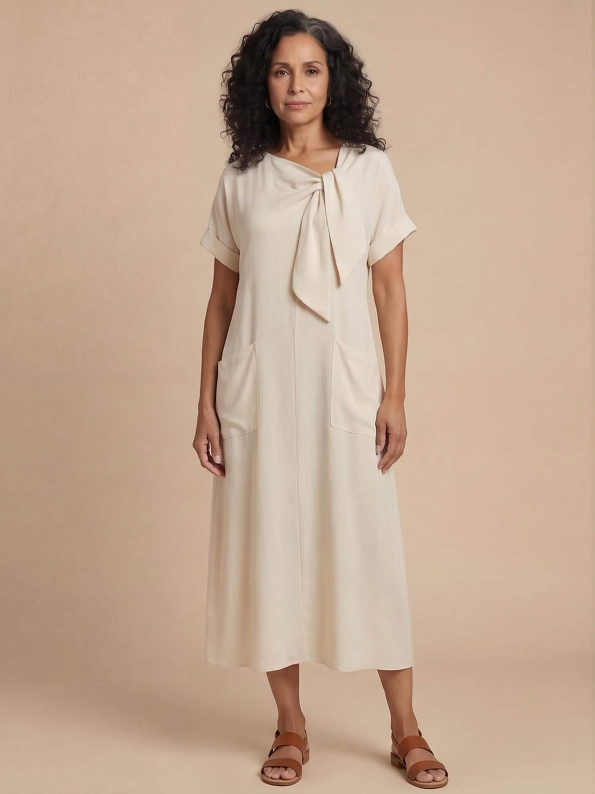 Damen-Maxikleid mit Schleifen-Ausschnitt und Taschen