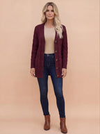 Damen Zopfmuster Cardigan – Knopfleiste & Lockere Gemütliche Passform