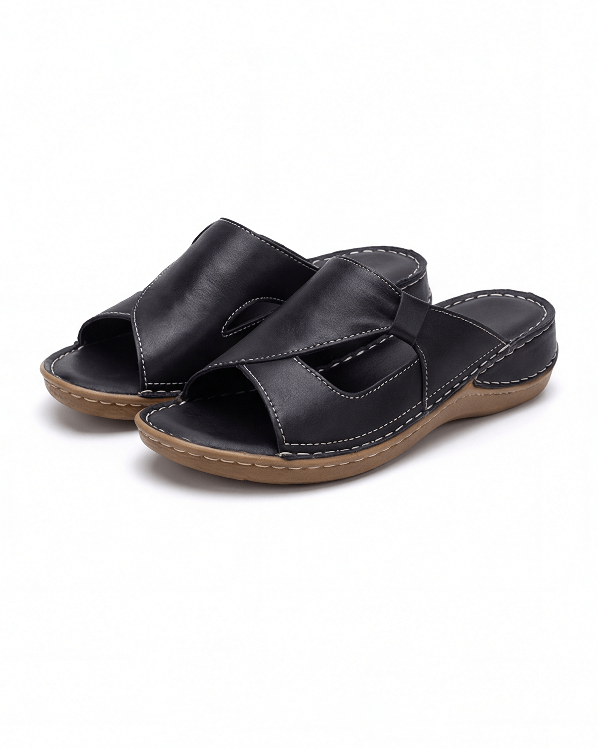 Damen Slide-Sandalen mit Kontrastnähten – Design mit Ausschnitten