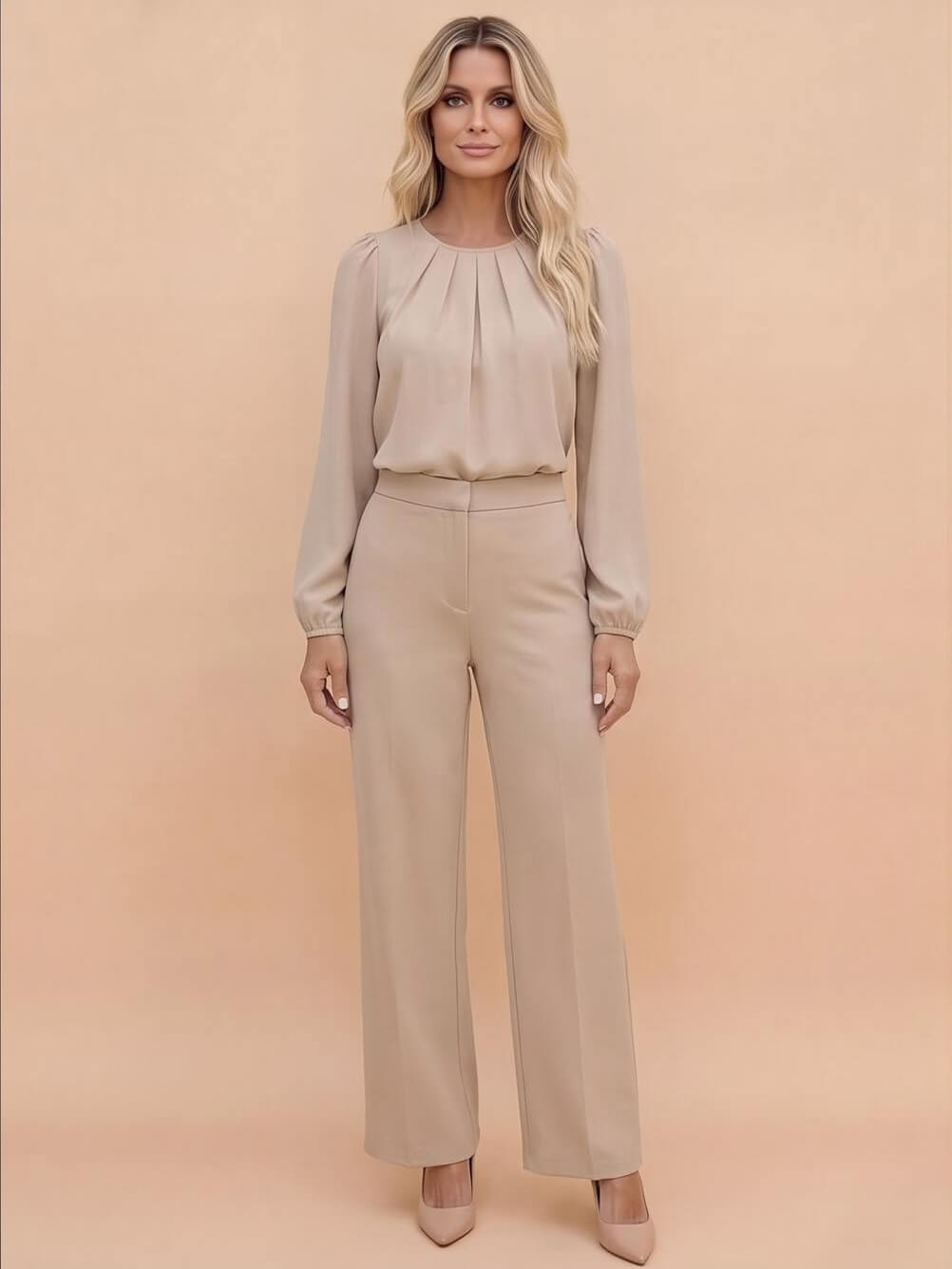 Damenbluse – Plissierte Bluse mit Puffärmeln