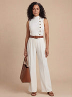 Damen Ärmelloser Weit Geschnittener Jumpsuit – Moderne Eleganz & Klare Linien