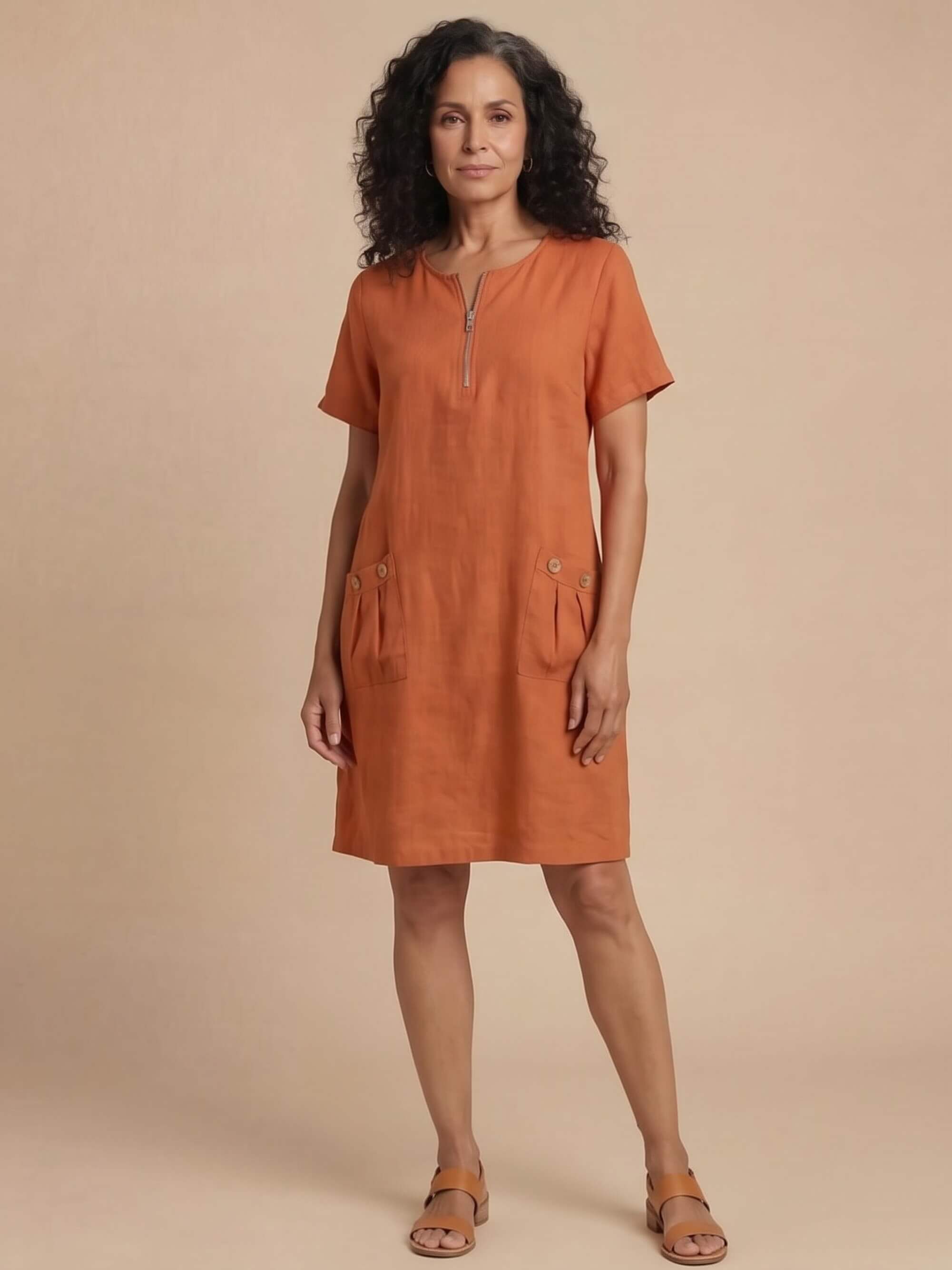 Damen-Minikleid mit Reißverschluss-Ausschnitt und Taschen