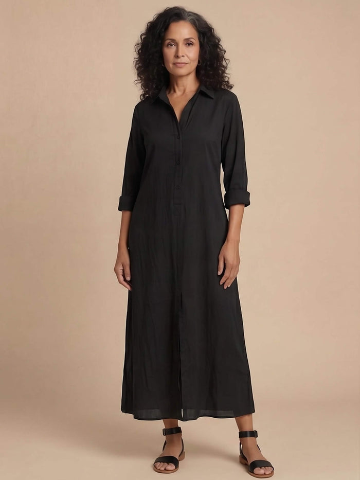 Damen-Maxi-Hemdkleid mit Kragen und Frontschlitz