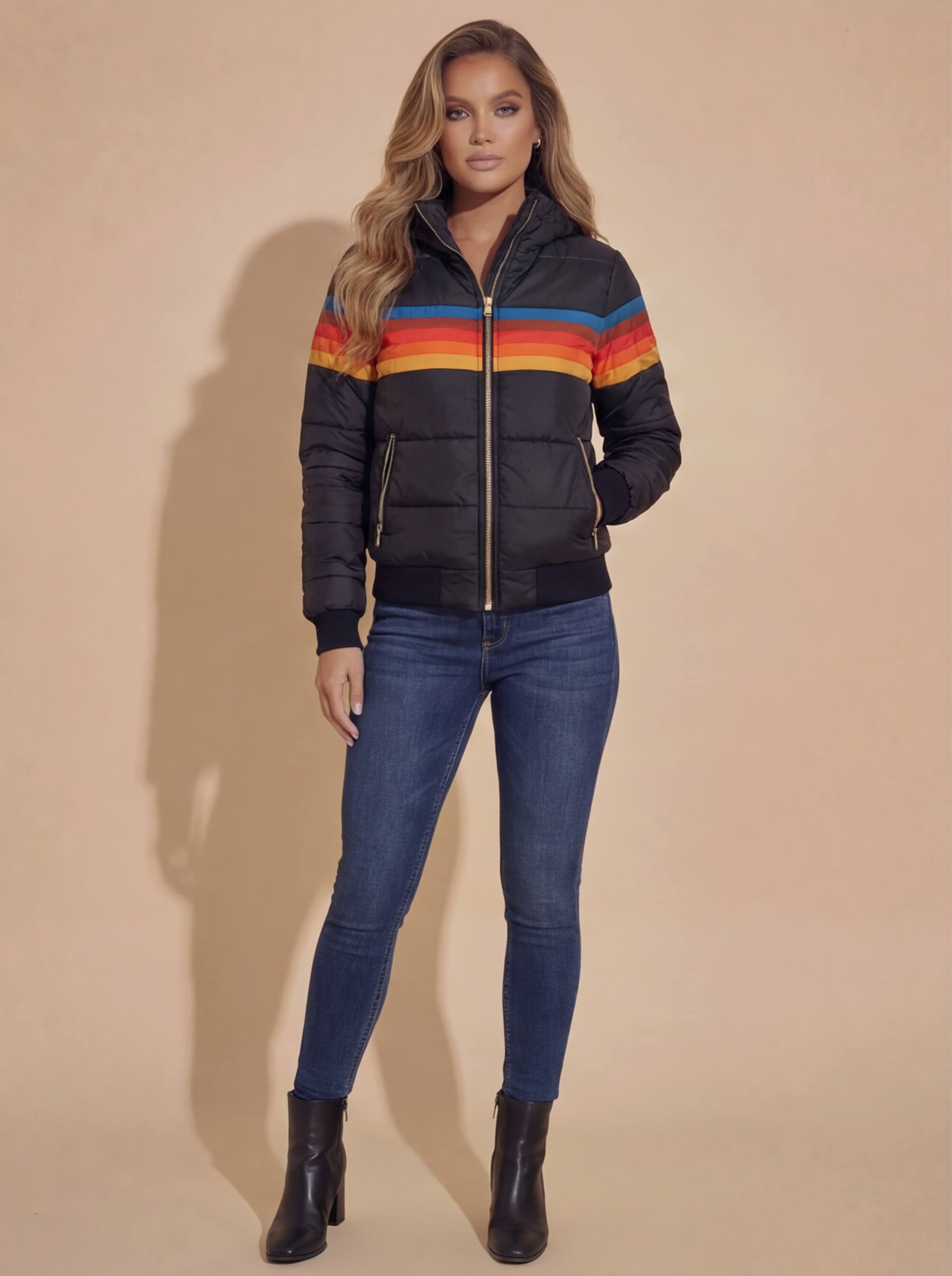 Damen Winter Stil Farbstreifen Kurzjacke