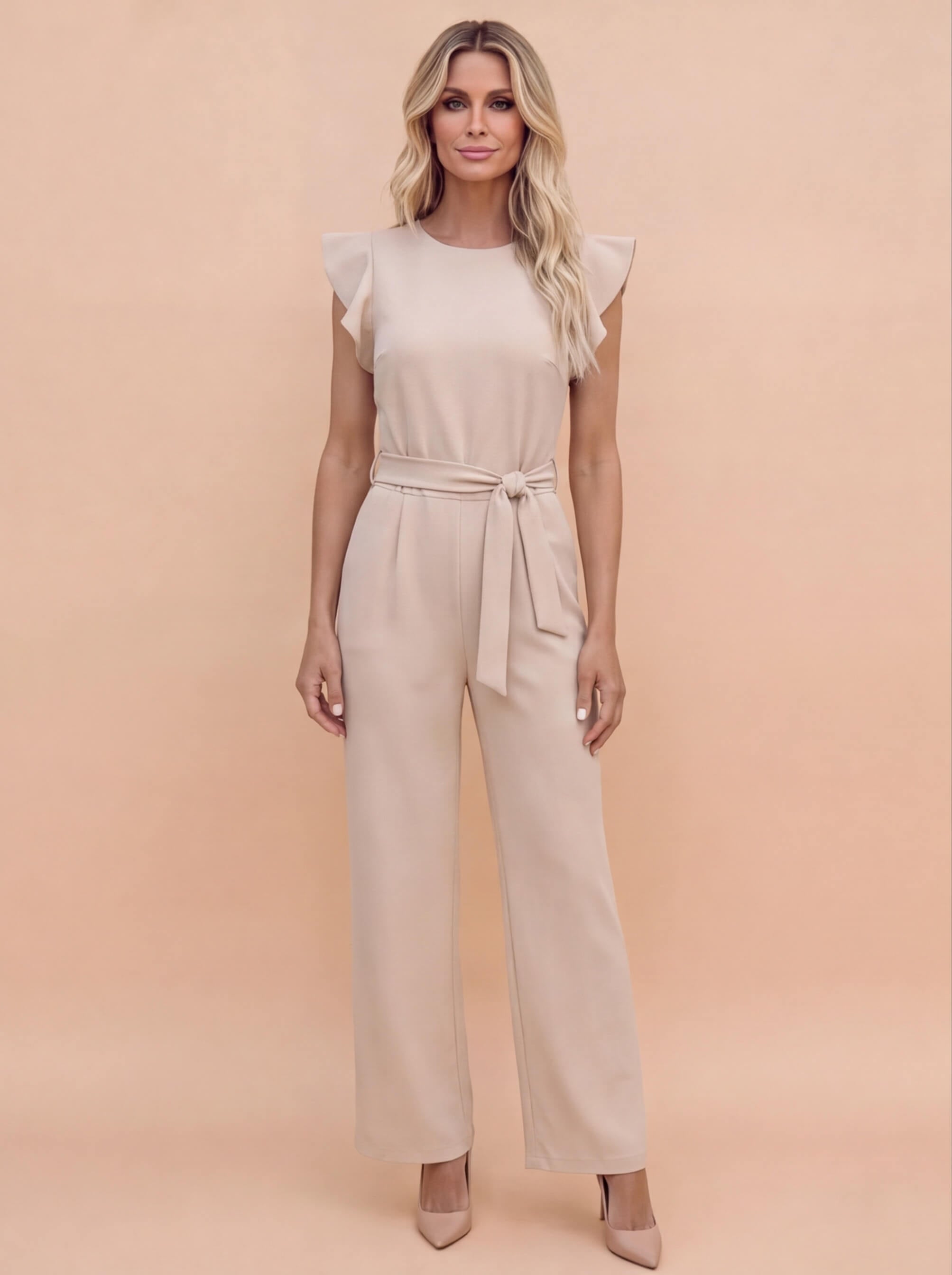 Damen Jumpsuit mit Weitem Bein und Schleifen-Taille