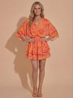 Boho Damen-Minikleid mit Blumenprint und Twist-Detail