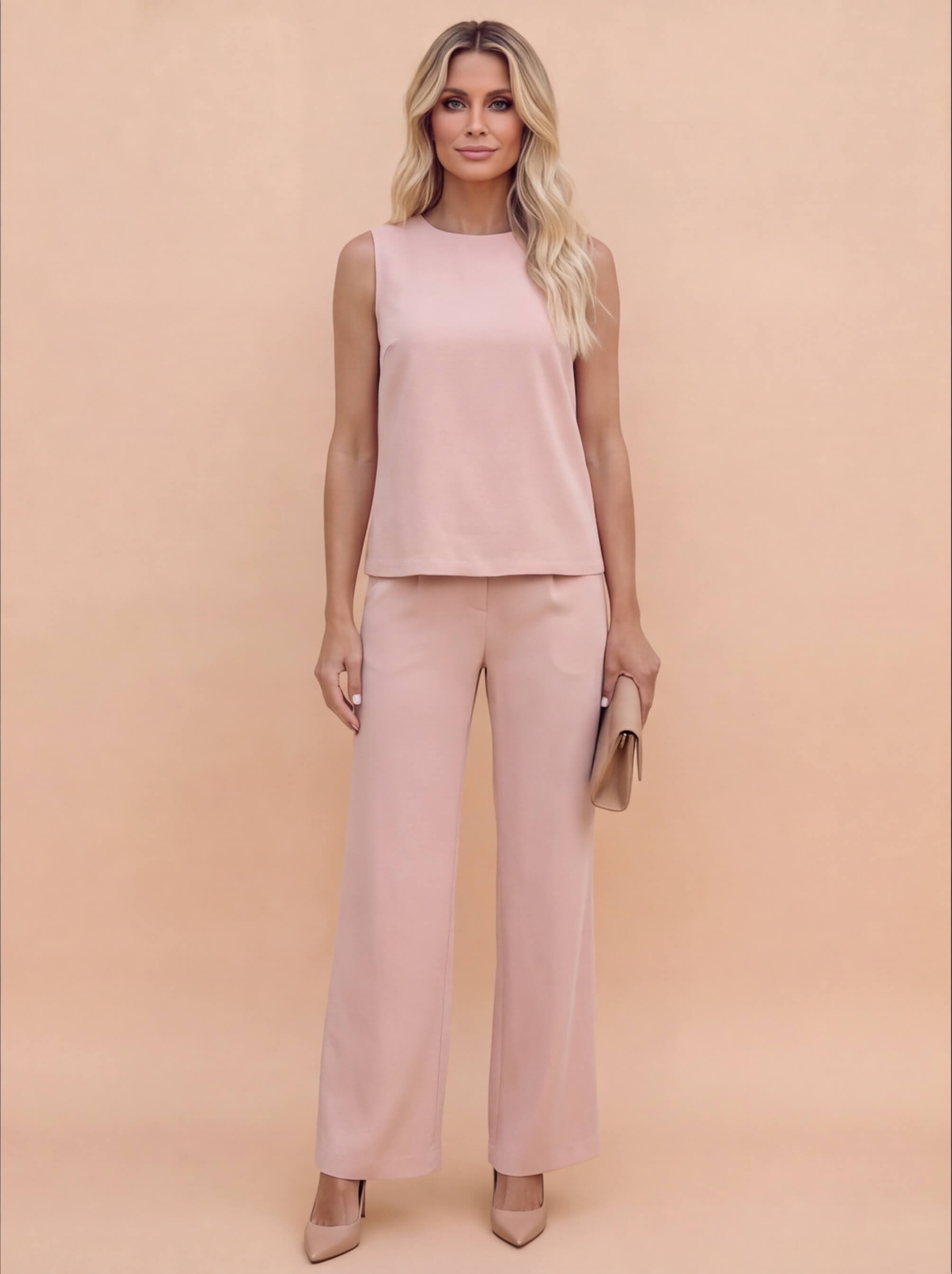 Damen Jumpsuit – Ärmelloser Eleganter Overall mit Weitem Bein