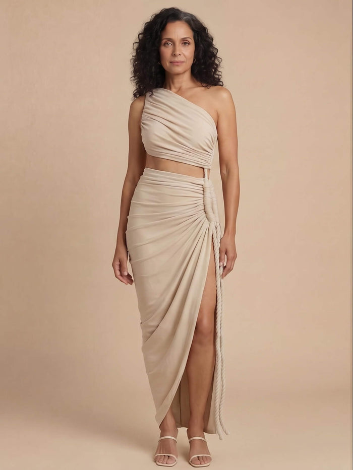 Damen-Set mit One-Shoulder-Top und Maxirock