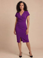 Damen Midikleid – Elegante V-Ausschnitt Silhouette mit Frontschlitz