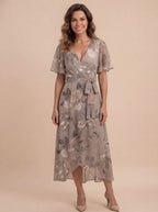 Damen-Blumen-Midikleid mit V-Ausschnitt