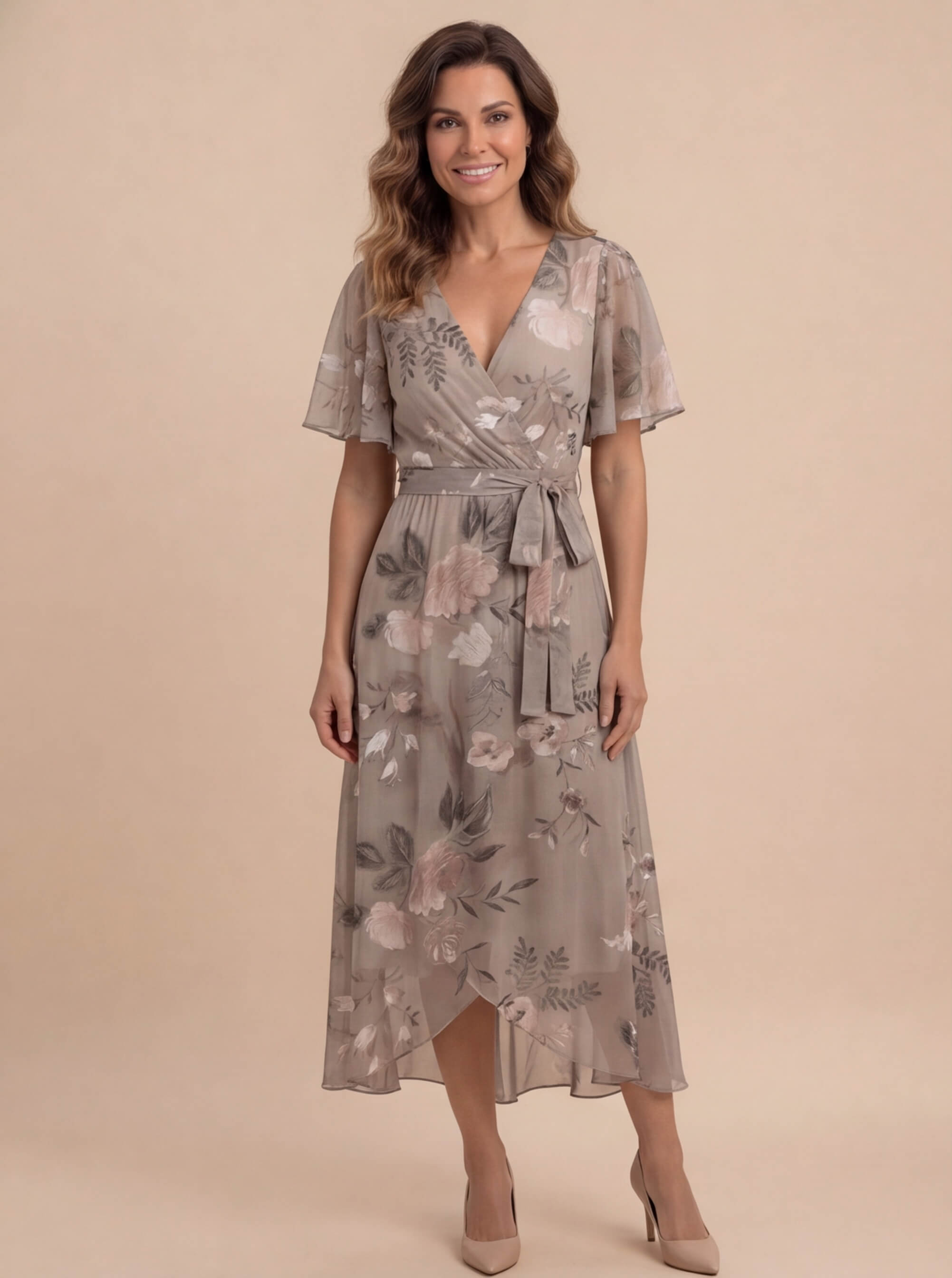 Vestido midi floral para mujer con escote en V