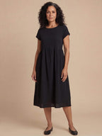 Damen Kleid – Midi Kleid mit Rundhalsausschnitt und Lockerer Passform