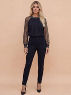 Elegantes Damen Top mit Mesh-Ärmeln und Pailletten