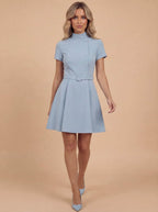 Damen Kleid mit Hohem Kragen & Fit-and-Flare Schnitt mit Gürtel