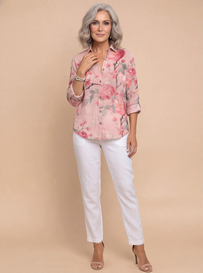 Damenbluse mit Blumenmuster und Knopfleiste
