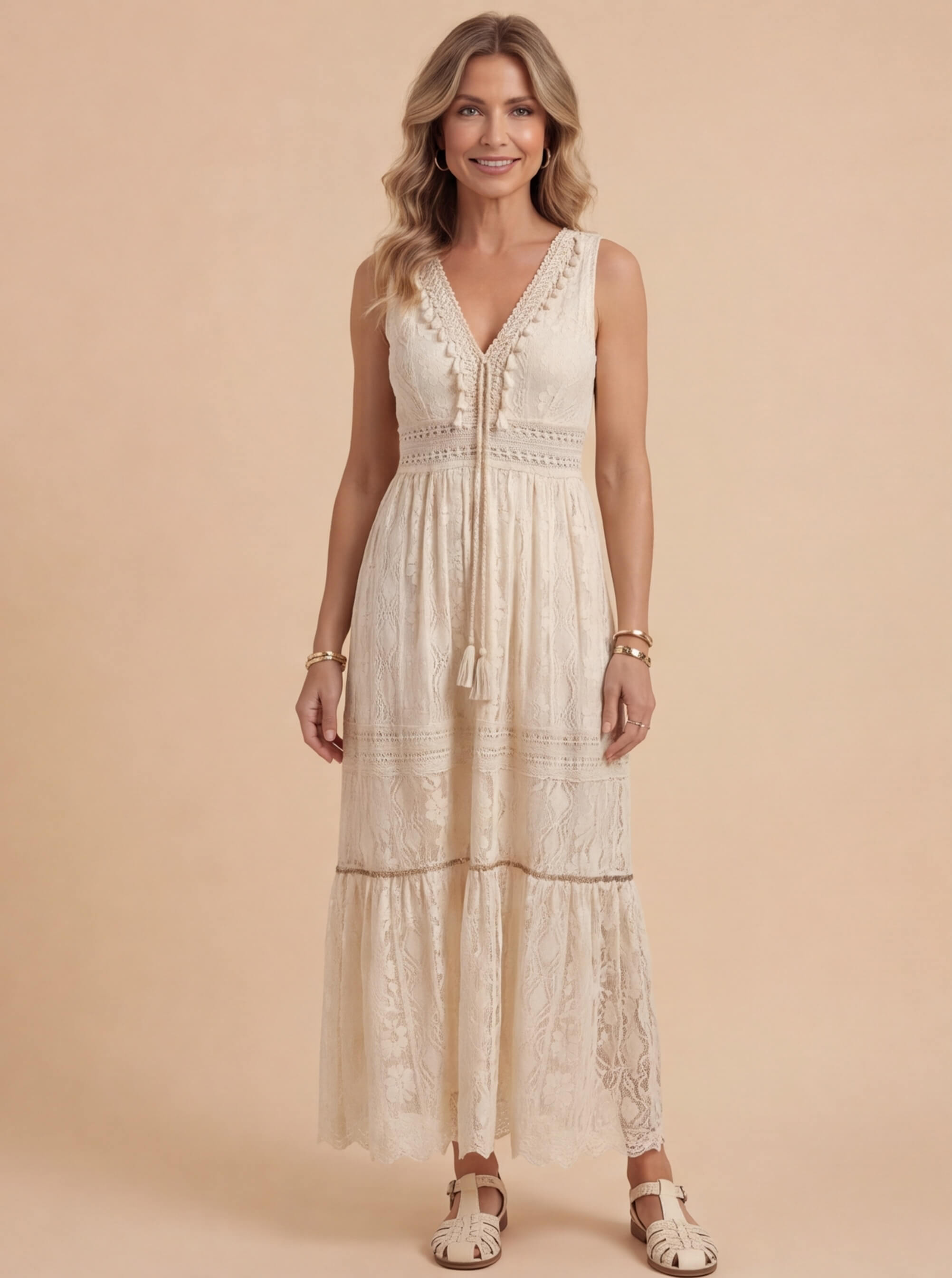 Damen Sommer Maxikleid – Boho Spitze Eleganz