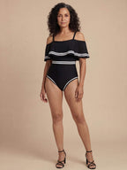Damen-Badeanzug mit Off-Shoulder-Rüschen und Trägern
