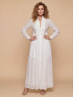 Damen-Maxi-Hemdkleid mit Knopfleiste und Falten