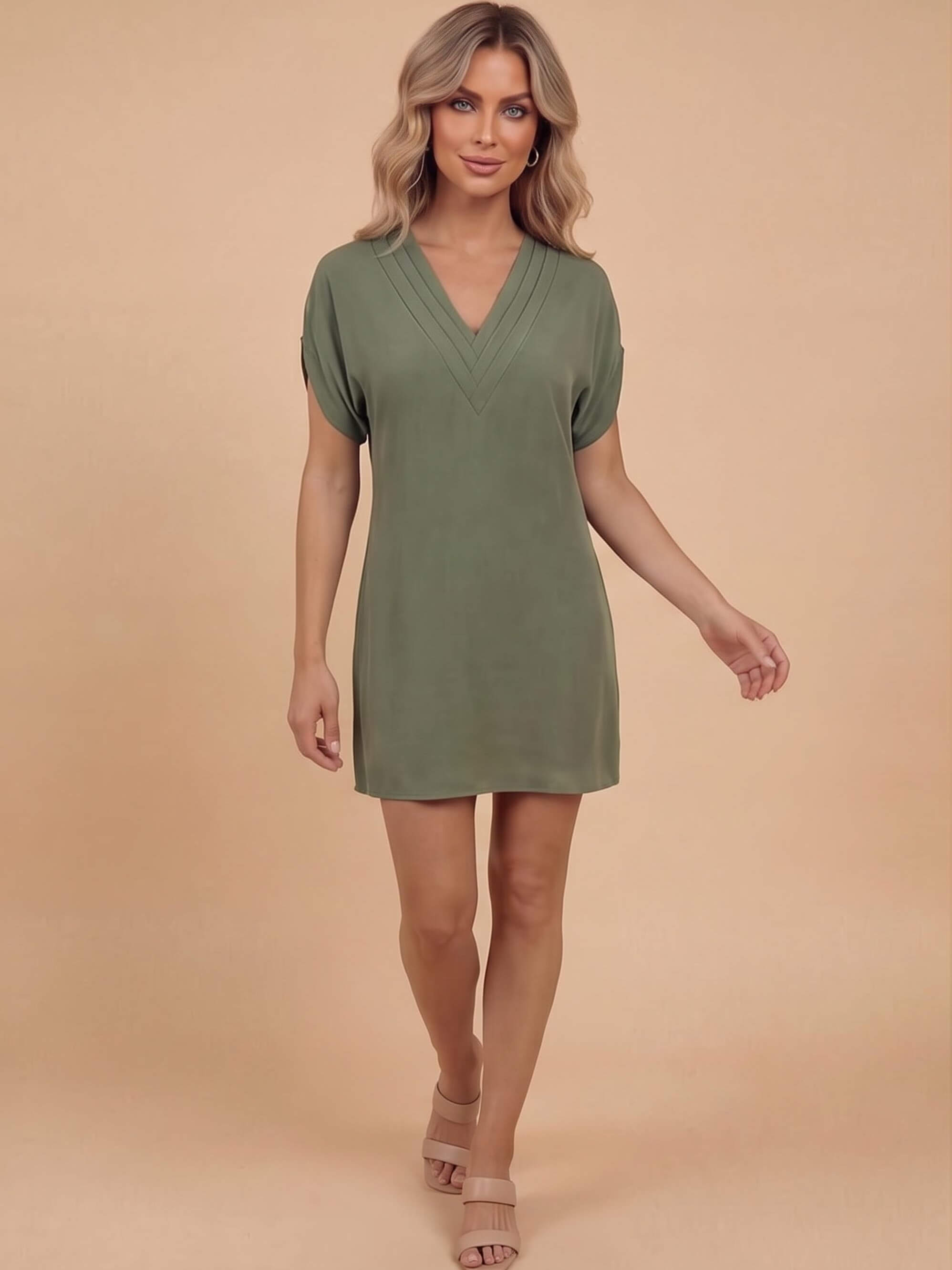 Drapiertes Damen-Minikleid mit V-Ausschnitt