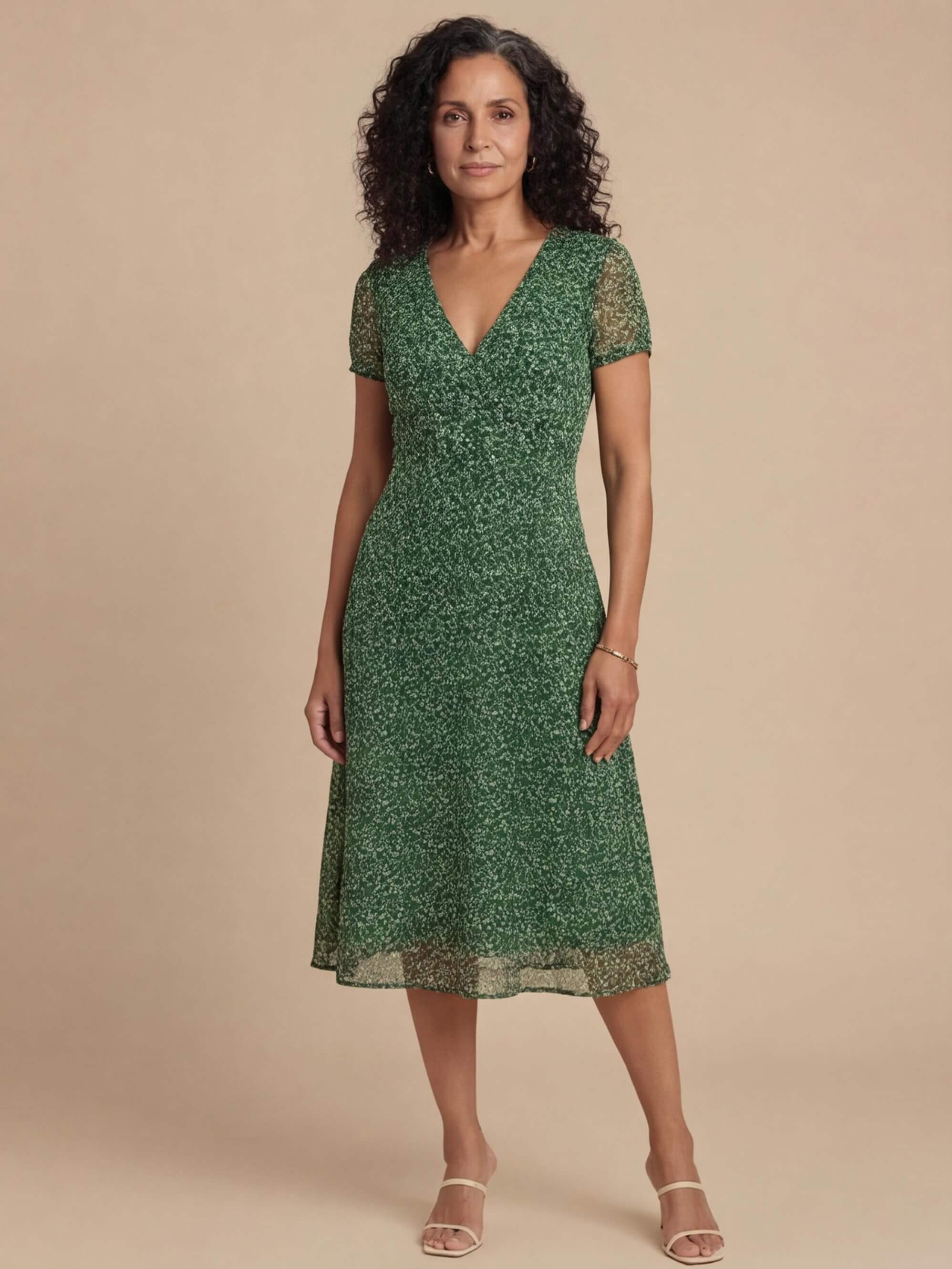 Damen A-Linien Kleid – Elegantes V-Ausschnitt Midi Kleid