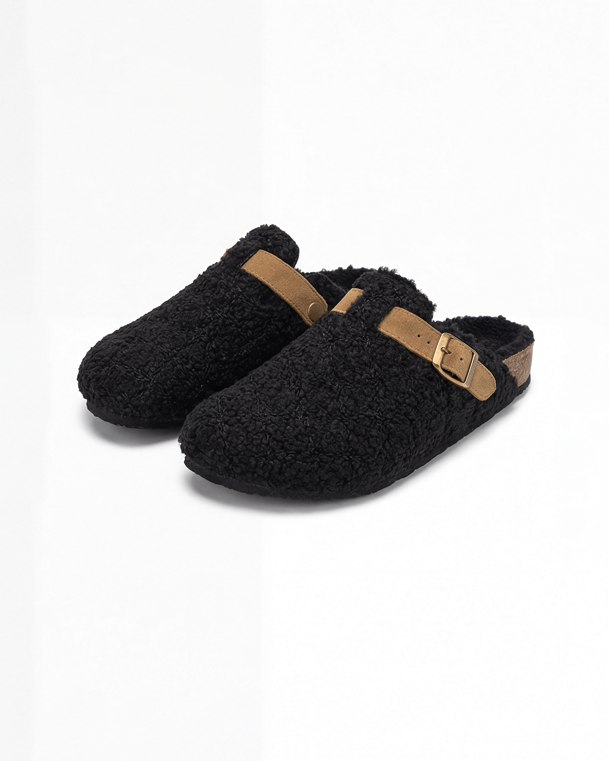 Damen Clogs in Teddy-Optik – mit Schnallenriemen
