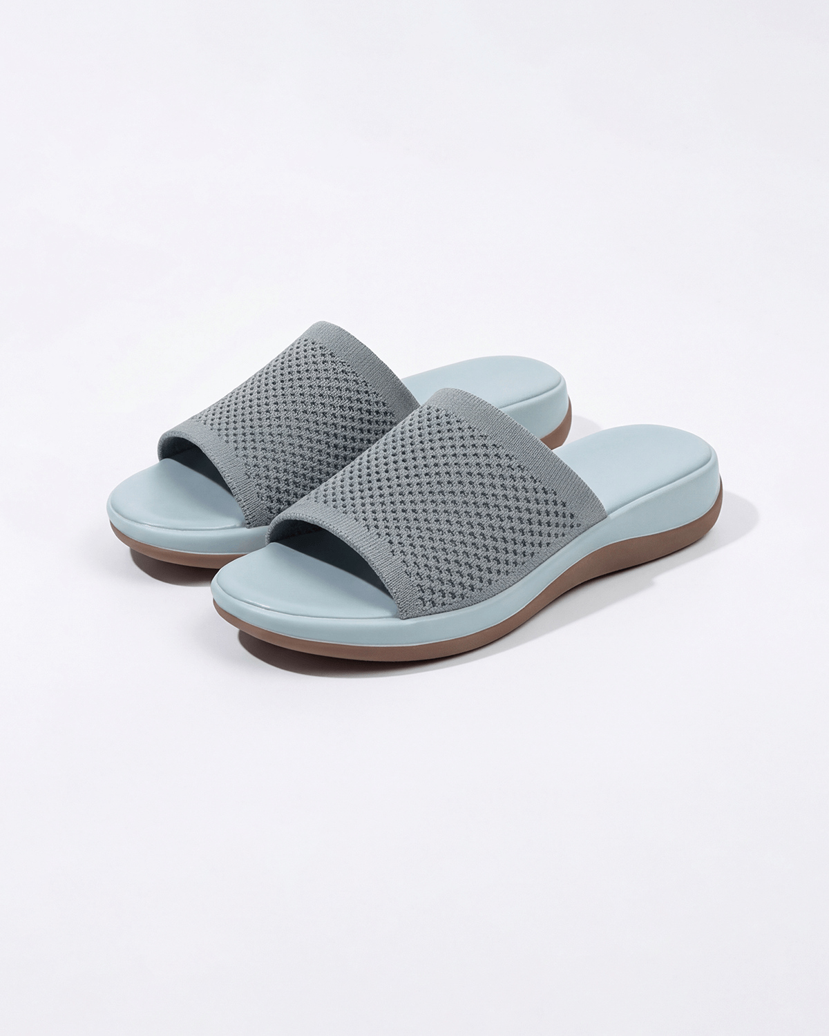 Damen Slide-Sandalen mit gepolsterter Sohle – Strickoptik