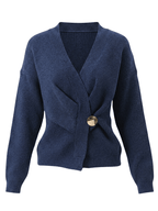 Damen Wickelpullover – Gerippter Strick mit asymmetrischem Saum