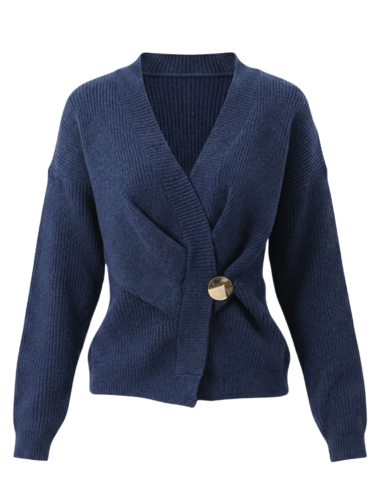 Damen Wickelpullover – Gerippter Strick mit asymmetrischem Saum