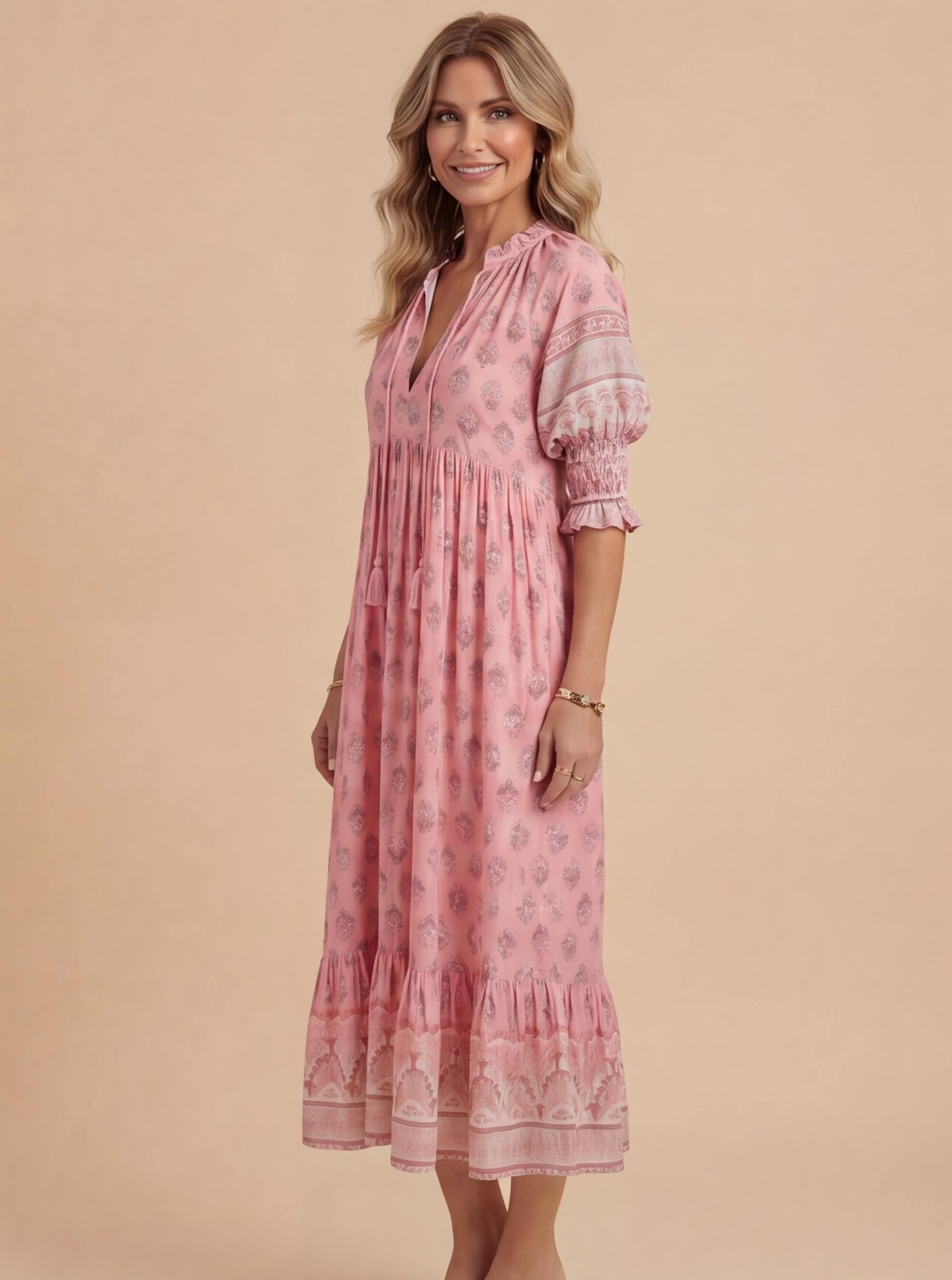 Boho Damen-Maxikleid mit Quasten – Leicht & Feminin