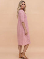 Damen-Midikleid mit V-Ausschnitt und Taschen