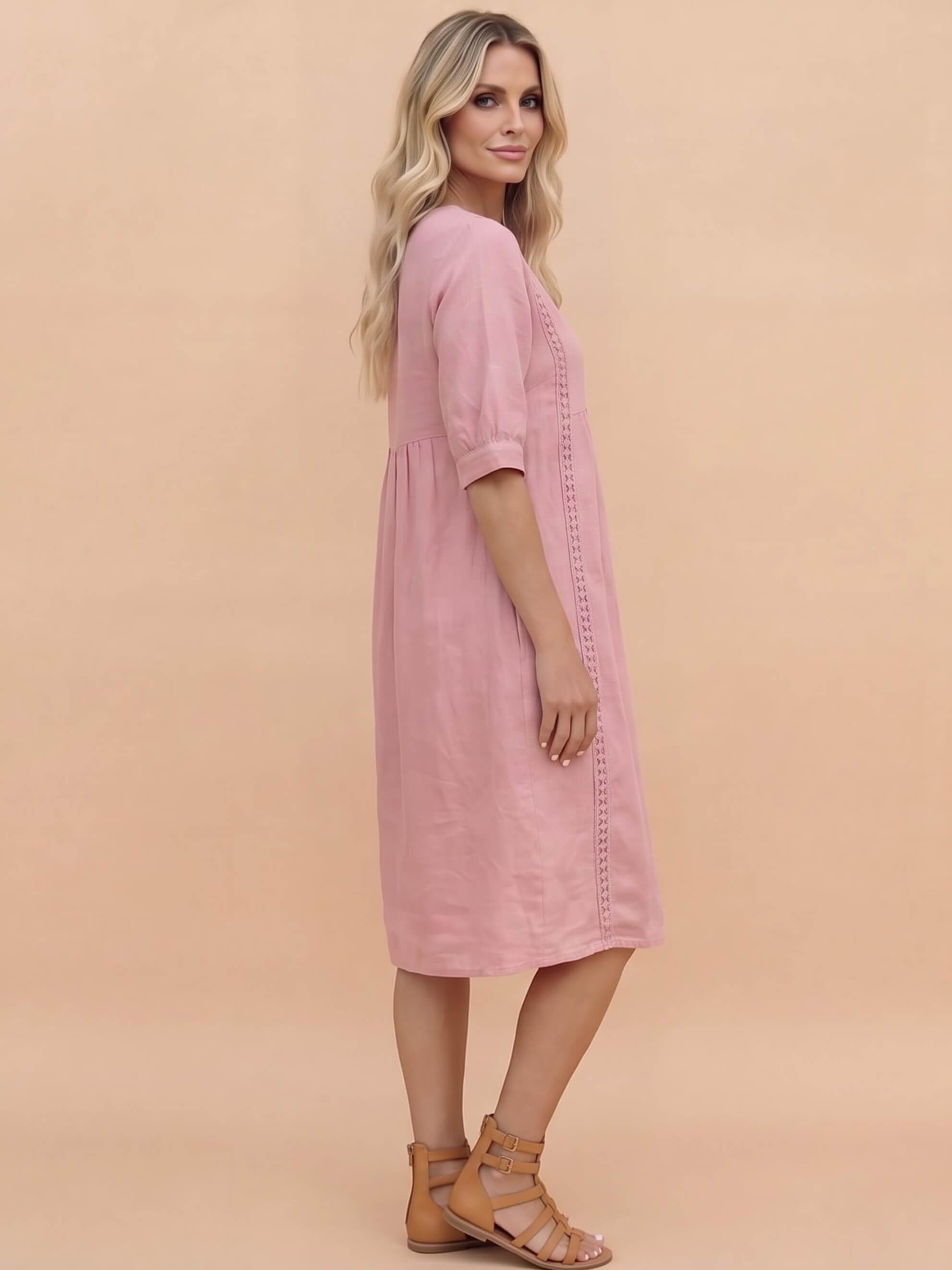 Damen-Midikleid mit V-Ausschnitt und Taschen