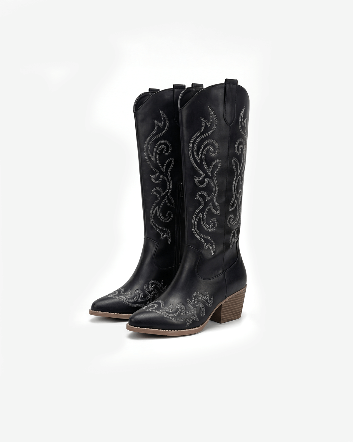 Botas altas hasta la rodilla para mujer con tacón: bordado vaquero