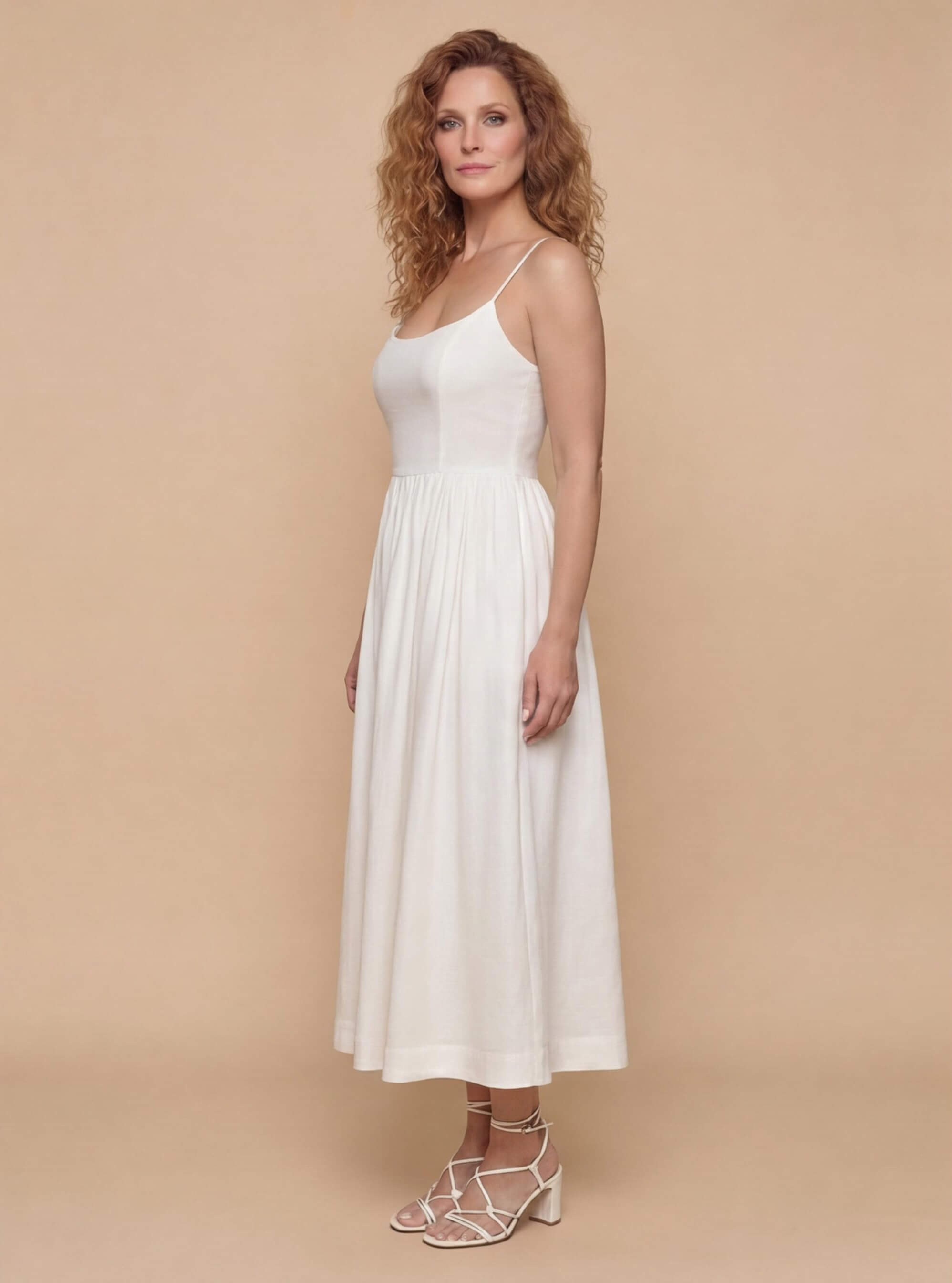 Damen Midi Kleid mit Dünnen Trägern – Fließende Eleganz für Jeden Tag