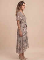 Damen-Blumen-Midikleid mit V-Ausschnitt