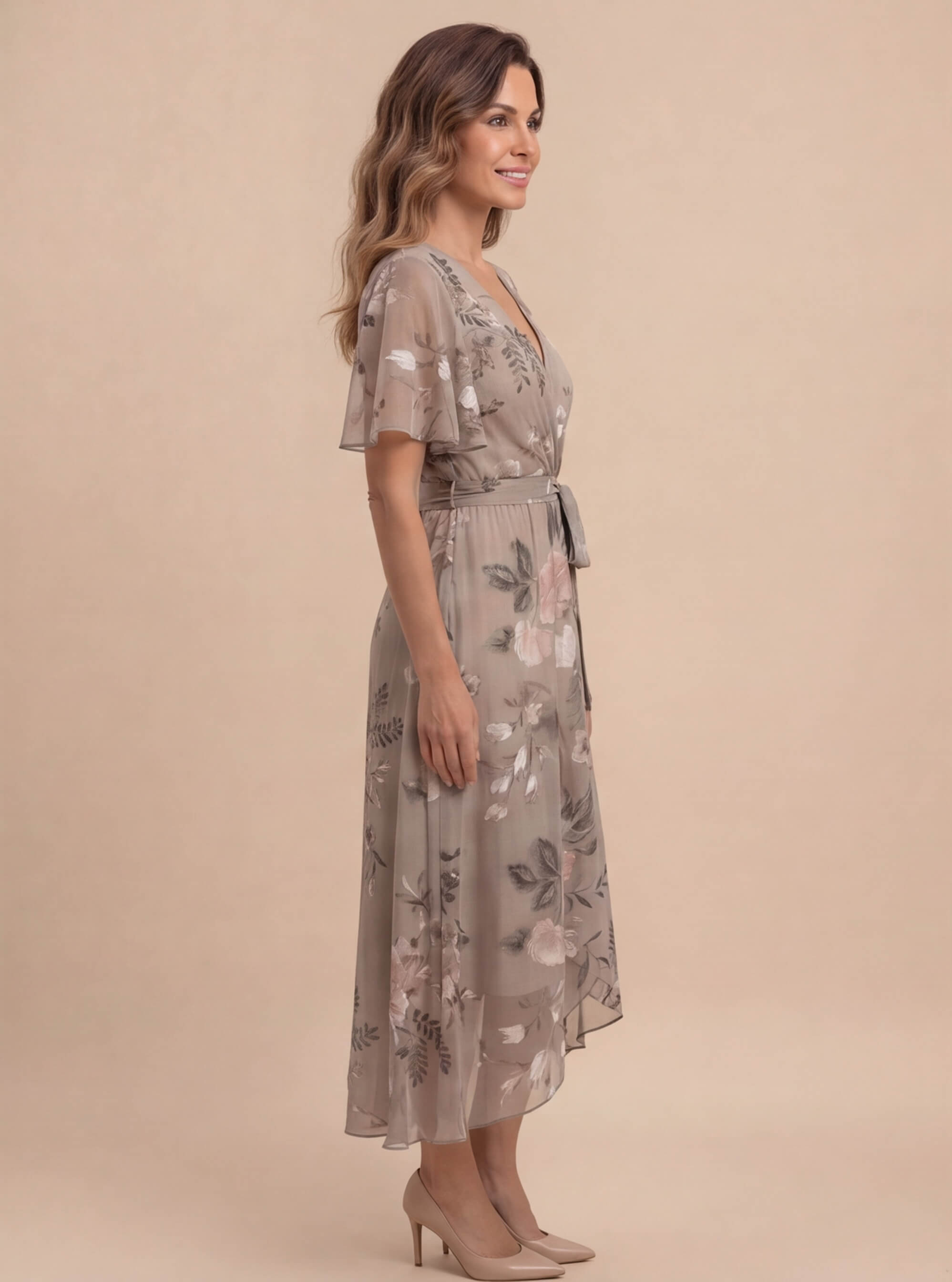 Vestido midi floral para mujer con escote en V