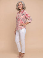 Damenbluse mit Blumenmuster und Knopfleiste
