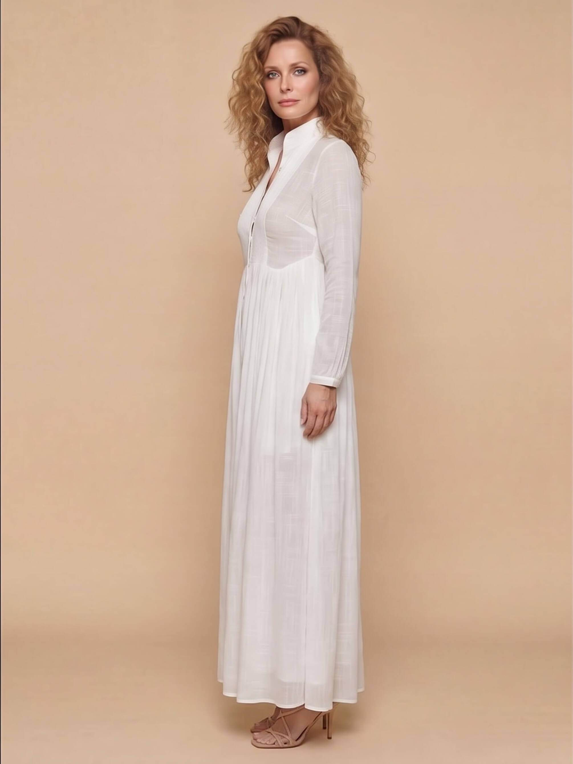 Damen-Maxi-Hemdkleid mit Knopfleiste und Falten