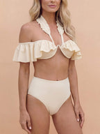 Damen-Bikini-Set mit Rüschen und High-Waist-Hose