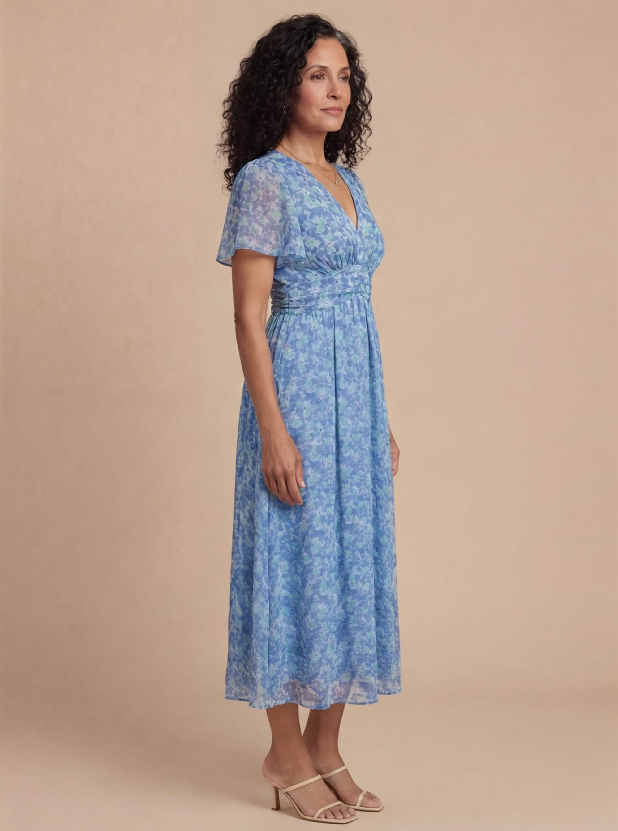 Vestido para mujer – Vestido maxi floral con escote en V y mangas cortas